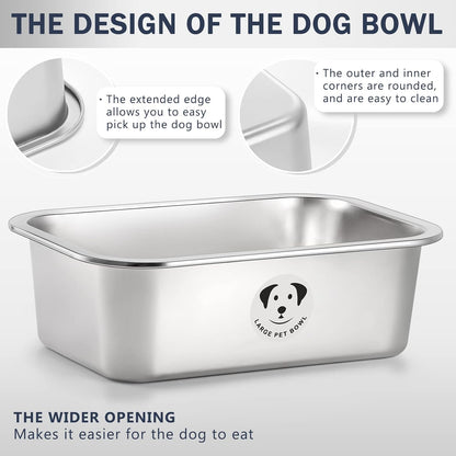 Stainless Steel Dog Bowls for Large Dogs, High Capacity Metal Dog Food Bowls, Food and Water Bowl for Large, X-Large, and Big Dogs 2.65 Gallons