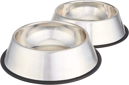 Amazon Basics Stainless Steel Non-Skid Pet Dog Water And Food Bowl, 2-Pack (10 x 2.8 Inches), Each Holds Up to 38oz