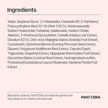 PetO'Cera Mist Spray, Unscented - Anti-Itch & Dandruff Treatment for Dogs & Cats, Hydrating Grooming Supplies Mist with Ceramide, Soothing Relief for Sensitive & Dry Skin 5.07 fl oz/150ml