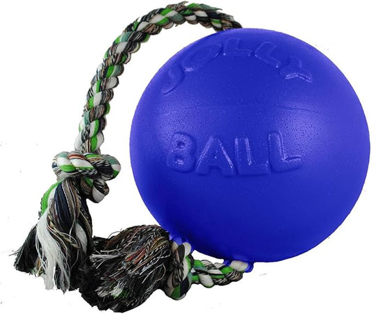 Jolly Pets Romp-n-Roll Rope and Ball Dog Toy, 4.5 Inches/Small, Blue (645 BL), for Small Breeds