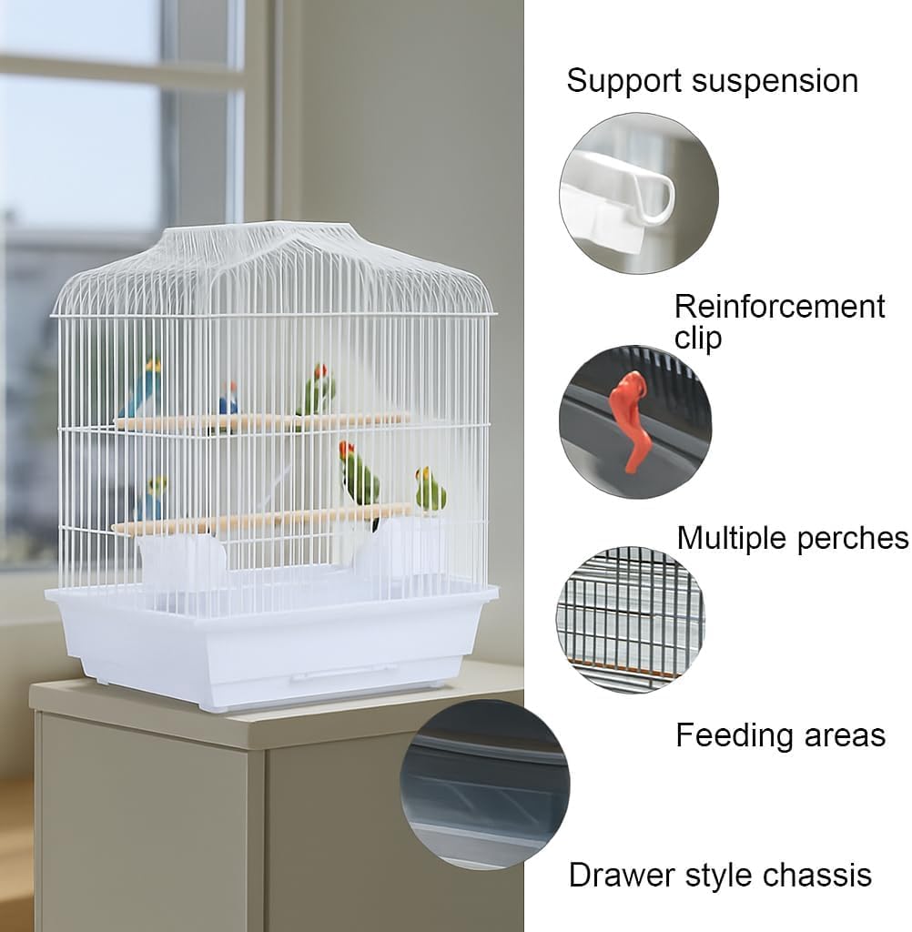 GarveeHome Small Bird Cage with Wheels, 44 Inch Parakeet Cage with Top Stand, 3 in 1 Bird Carrier for Parakeets, Canaries, Lovebirds, Small Quaker, Cockatiels, Budgie, Green Cheek (20in White)