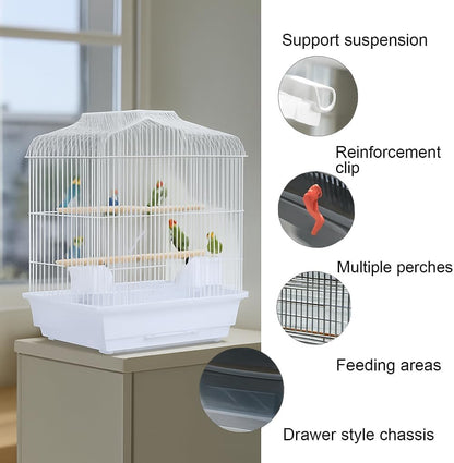 GarveeHome Small Bird Cage with Wheels, 44 Inch Parakeet Cage with Top Stand, 3 in 1 Bird Carrier for Parakeets, Canaries, Lovebirds, Small Quaker, Cockatiels, Budgie, Green Cheek (20in White)