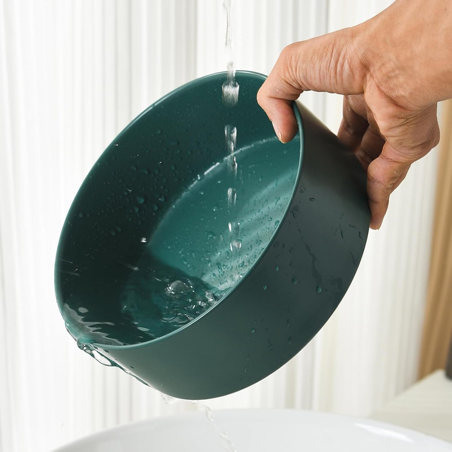 8'' Ceramic Raised Dog Bowl - 70Oz Dog Food & Water Bowl with Elevated Non-Slip Bamboo Stand, Dishwasher & Microwave Safe, Anti Vomiting Heavy Duty Pet Bowl for Medium and Large Dogs, Green