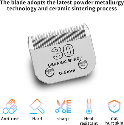 3 Pack 30# Detachable Pet Dog Grooming Ceramic Blades,Compatible with Andis,Oster A5,Wahl KM-10 Series,Size #30 Blade 1/50-Inch 0.5MM Cut Length