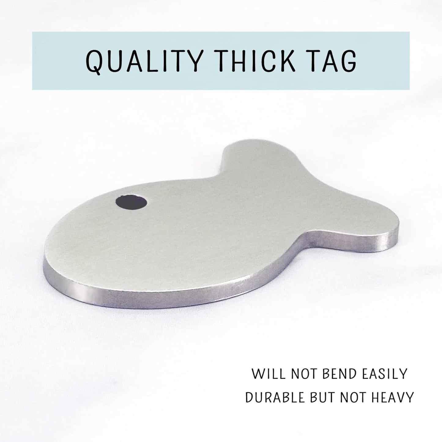 Ultra Joys Cat ID Tag Personalized Pet Tags, Durable Stainless Steel Small Pet Mini Dog Cat Tag Lightweight - Fish Tag in Silver