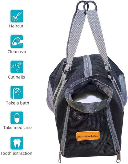 Cinf Cat Nail Clipping Cleaning Grooming Restraint Bag No Scratching Biting for Bathing Nail Trimming Injecting Examining(Black,L)