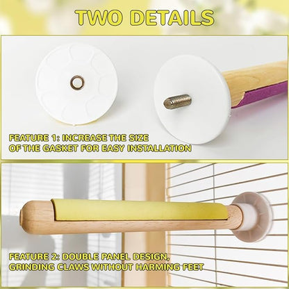 2-Pack 7.8" Bird Perches with Sandy Grip Natural Wood & Stand for Small Birds Cage Accessories for Parakeets, Cockatiels, Lovebirds; Foot Health & Nail Care