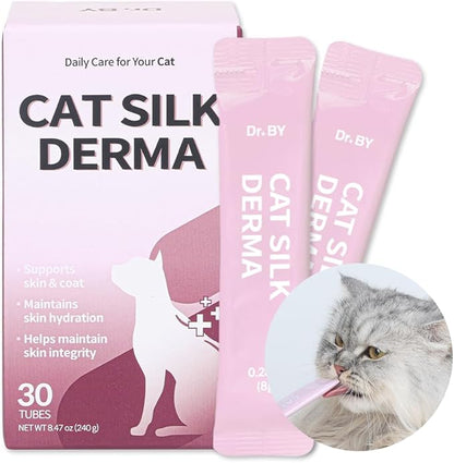 Doctor By Cat Silk Derma Lickable Feline Skin and Coat Supplement - Dandruff Treatment & Itchy Skin Relief Allergy Support for a Glossy Coat Immune Boosting Formula - 30 Individual Treat Tubes