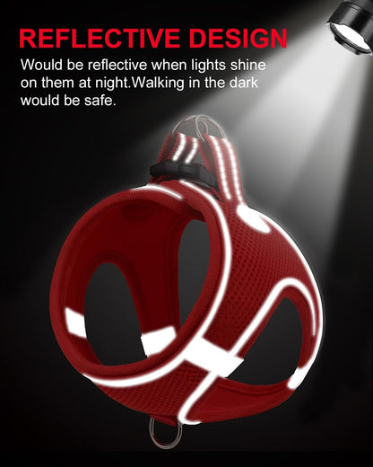 Joytale Small Dog Harness, Breathable Mesh Step-in Vest, Reflective Soft Padded Harnesses for Small and Medium Dogs, Red, L