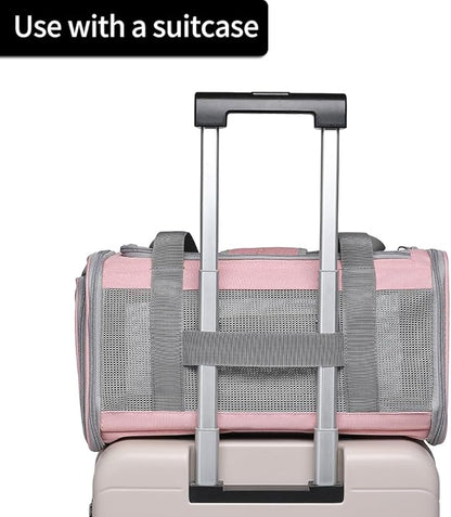 Airline Approved Pet Carrier for Cats and Small Dogs, Breathable and Collapsible Design, Portable Travel Bag for Bearded Dragon, Puppies Animal Hangbag, Rabbit Cage (Pink, Small)
