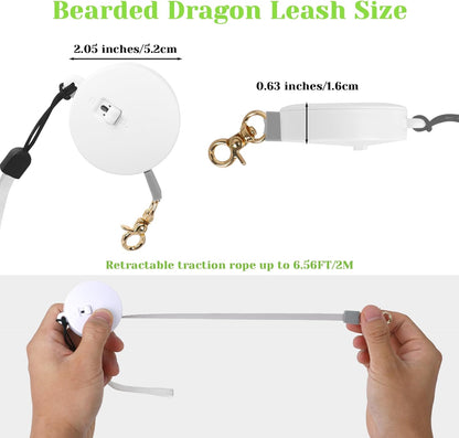 3 Pack Bearded Dragon Harness and Leash Set, Bearded Dragon Leash, Soft Leather Harness with 6.56FT/2M Retractable Leash, Small Animal Easy Walk Harness for Ferret, Rabbit, Hamster, Lizard (Black)