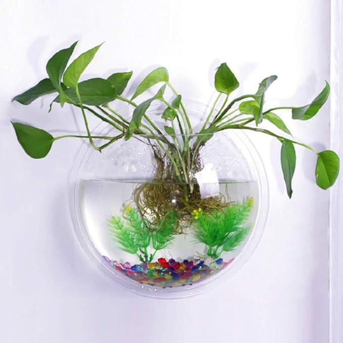 Wall Mounted Acrylic Fish Bowl, Hanging Flower Pot Vase Decoration, Clear Fish Tank Bubble Aquarium Plant Wall Decor, 7 inch