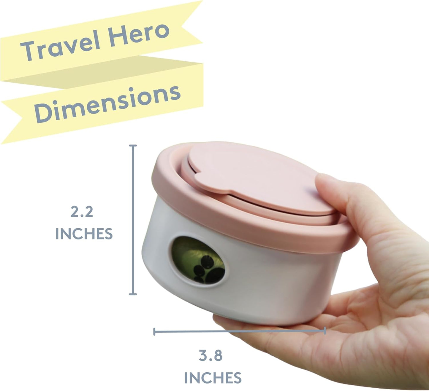 Sweet Paws Travel Hero 3-in-1 Portable Pet Food Container, Silicone Water Bowl, and Poop Bag Dispenser in One, Glacier