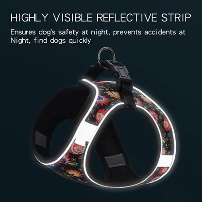 Step in Dog Harness No Pull Flower Adjustable Soft Mesh Padded Reflective Pet Vest Harness and Leash Set for Small Medium Dogs