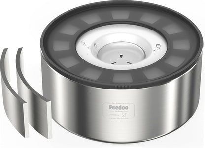 2L No Spill Water Bowl for Dogs, Double-Wall Stainless Steel with Splash-Proof Paws Lid and Floating Disk, Non-Slip Base, Easy to Clean Slow Water Feeder for Small Medium Dogs