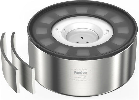 2L No Spill Water Bowl for Dogs, Double-Wall Stainless Steel with Splash-Proof Paws Lid and Floating Disk, Non-Slip Base, Easy to Clean Slow Water Feeder for Small Medium Dogs