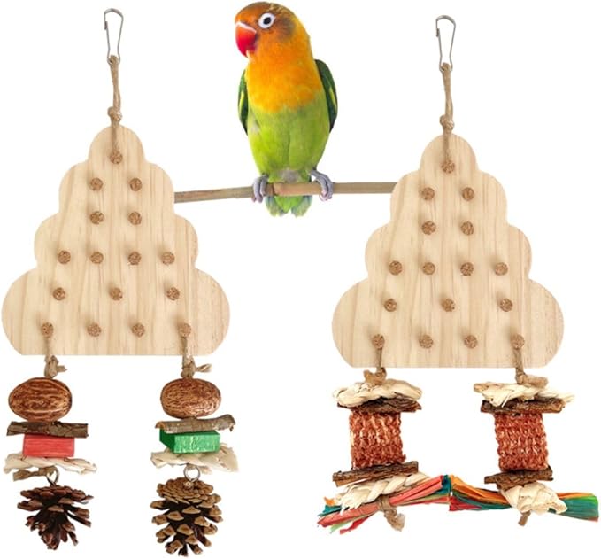 Parrot Chewing Stopper Toy, Wooden Biting Training and Foraging Bird Toys, Cork Treasure Hunt Games for Parakeets Conures Bird Intelligence and Emotions Random Color (A)
