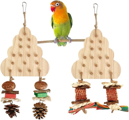 Parrot Chewing Stopper Toy, Wooden Biting Training and Foraging Bird Toys, Cork Treasure Hunt Games for Parakeets Conures Bird Intelligence and Emotions Random Color (A)
