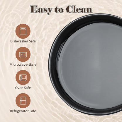 SPUNKYJUNKY Ceramic Dog Bowls with Acacia Wood Stand - Raised Dog Food and Water Bowl Set for Medium Dogs (28.74 OZ, Black)