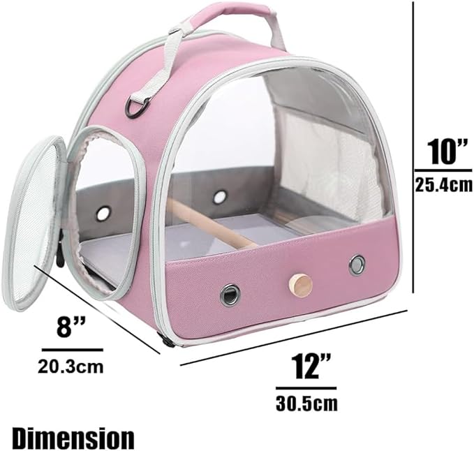 Bird Carrier, Portable Small Bird Parrot Parakeet Carrier with Standing Perch, Side Access Window Collapsible (Pink, Mesh Windows)