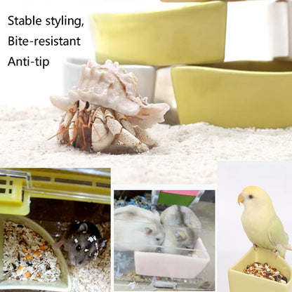 2 Pcs Ceramic Feeding Bowls for Small Pets, Anti-Tip, Anti-Slip and Easy to Clean Hamster Food Bowl,Ideal for Hamster,Gerbil, Sugar Glider, Mice, Chinchilla, Hedgehog(Yellow + White)