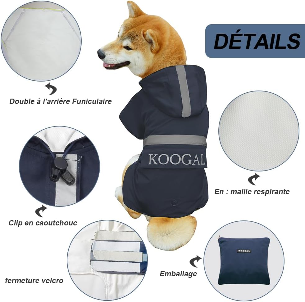 for Small to Medium Dog Raincoat Apparel Poncho Waterproof Dog Clothes Pet Jacket Dog Raincoats Jacket (Navy Blue,3XL) for Small to Medium Dogs