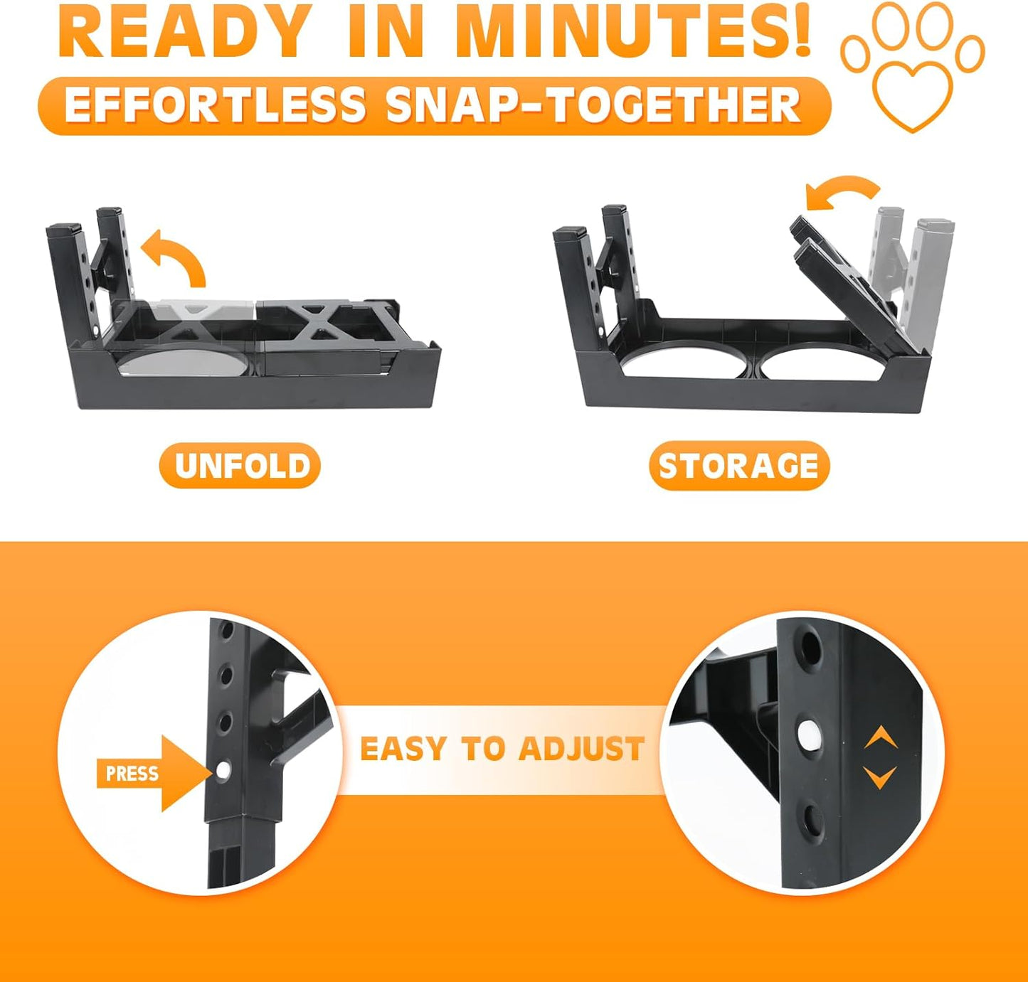 Elevated Dog Bowls 5 Heights Adjustable Raised Dogs Bowl Stand Large/Medium Sized Dog 1L Food Water Bowl Stands 3.1/8.6/9.8/11/12.2in Grey Pet Feeder Dish Station