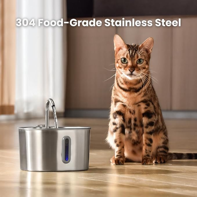 2.0 Large Capacity Stainless Steel Cat Water Fountain – 4L/135oz (Stainless Steel, 2.2L Corded)