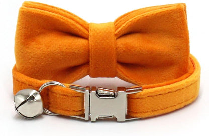 Personalized Cat Collar with Bells,Velvet Customized Small Cat Collar with Name Tag,Pet Collar with Name Phone Number Engraved ID Tags for Boy and Girl Kitten Cats (Orange)