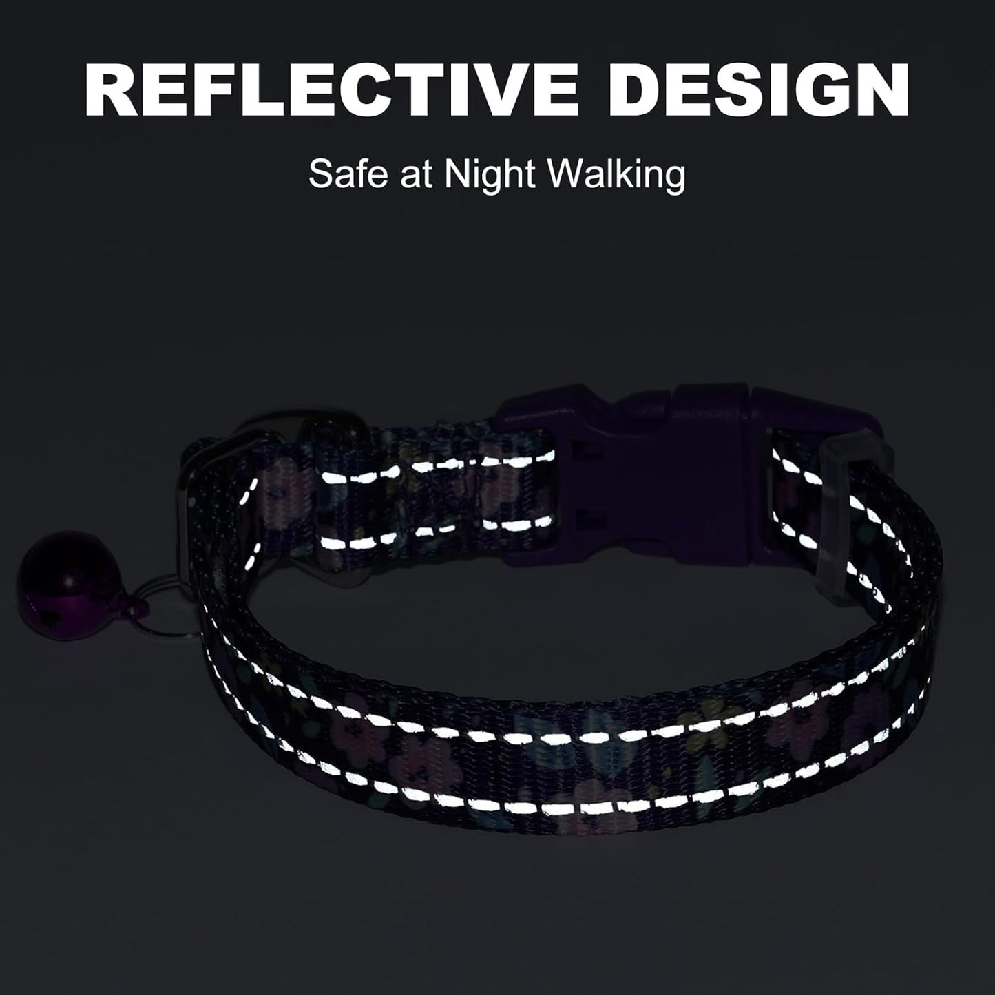 Reflective Dog Collar with Bell - Adjustable Nylon Puppy Collar for Small Dogs, Nighttime Safety for Chihuahua, Pomeranian, Yorkie, Black, XS