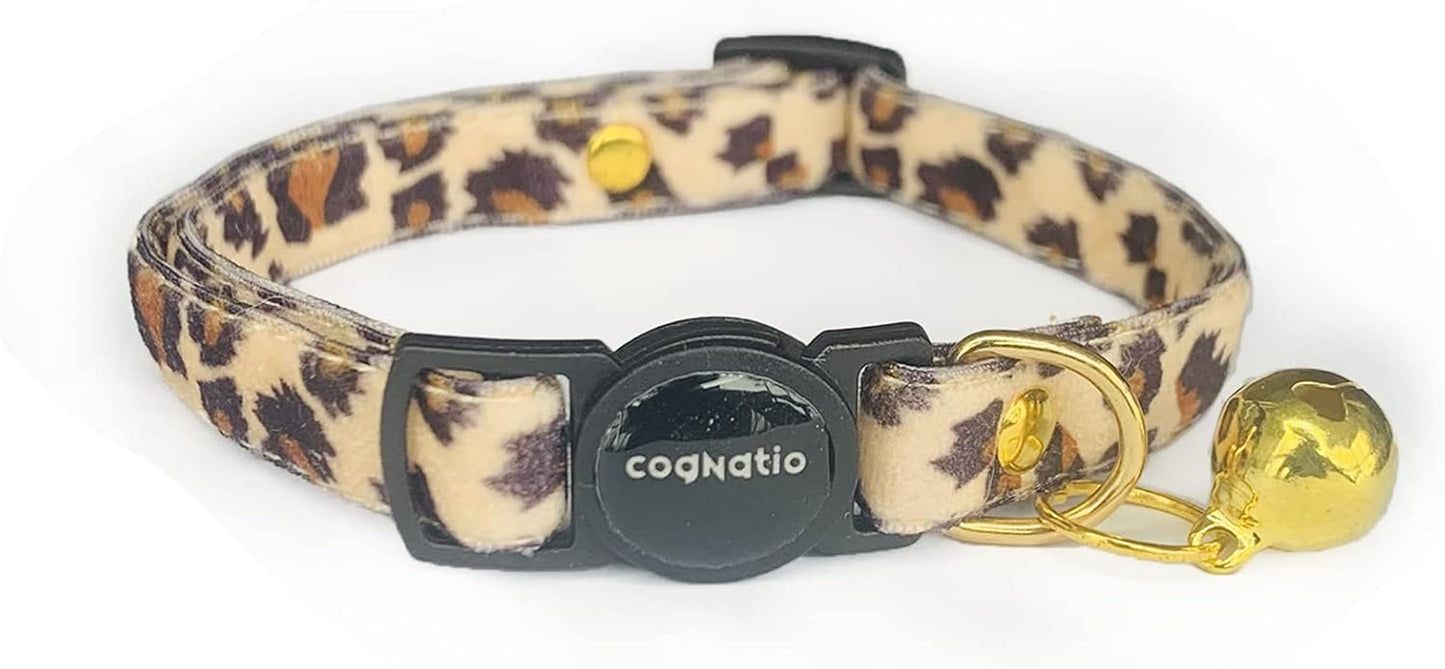 Safety Quick Release Cat Collars,Double Velvet with Bell Available in a Range Colors,Perfect for Your Kitty, Adjustable 20-30 cm (20-30cm, Leopard)
