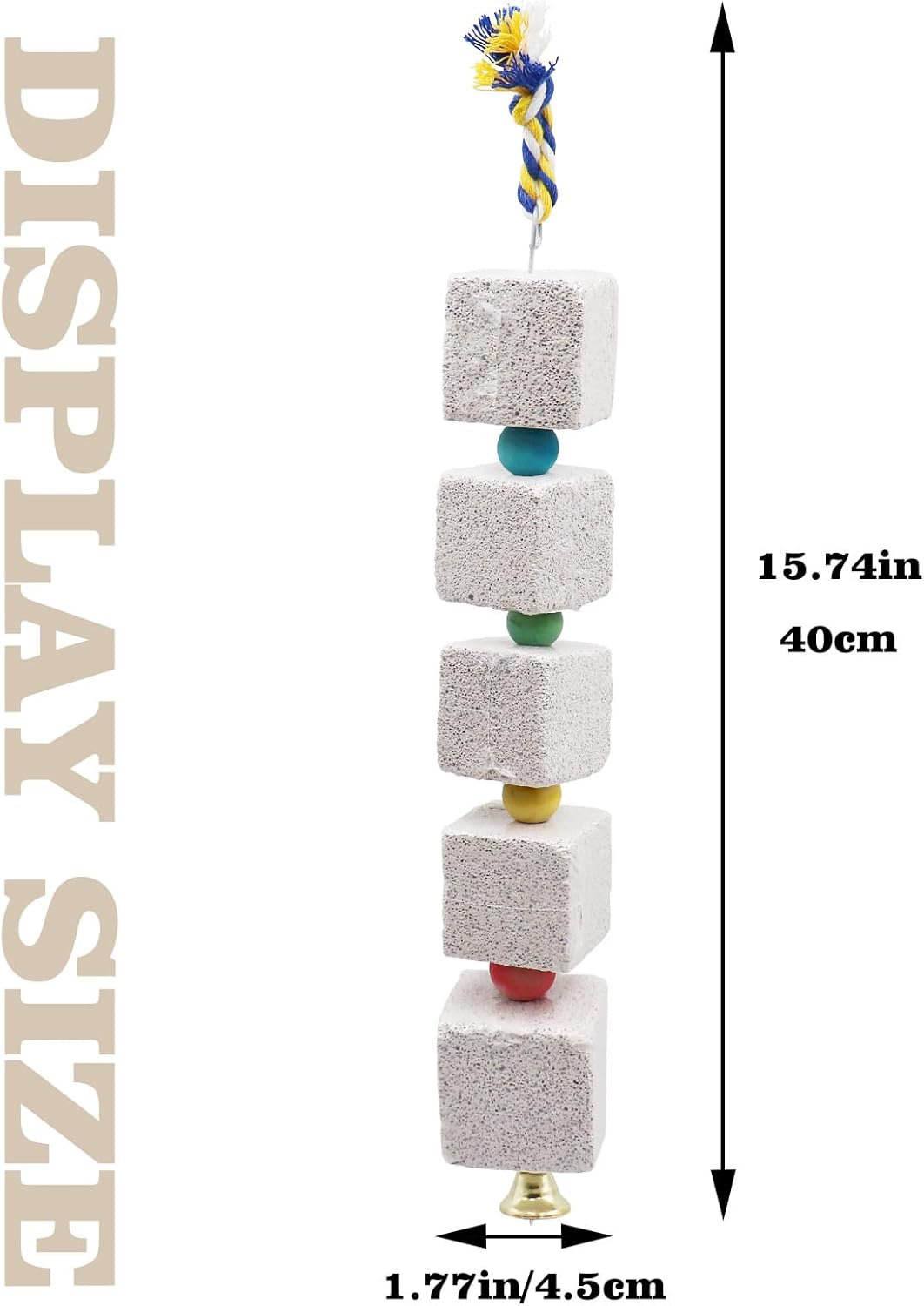 2 Pack Large Bird Chewing Toy, Parrot Beak Grinding Calcium Stone with Bells, Bird Cage Accessories, Cage Toys for Cockatiel Parakeet Parrot Budgies Rat Hamster Chinchilla Rabbit Bunny African Grey