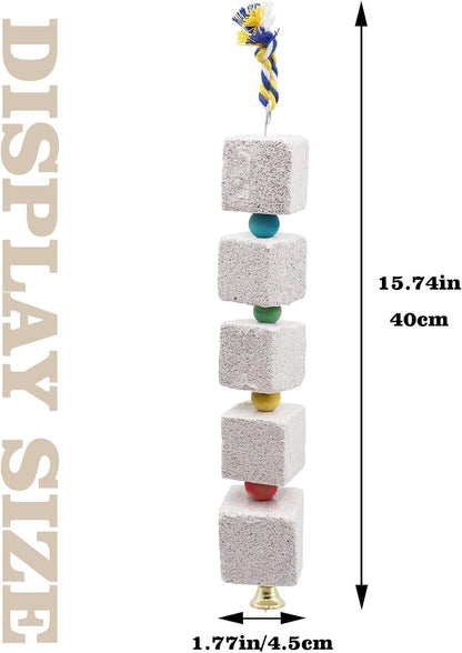 2 Pack Large Bird Chewing Toy, Parrot Beak Grinding Calcium Stone with Bells, Bird Cage Accessories, Cage Toys for Cockatiel Parakeet Parrot Budgies Rat Hamster Chinchilla Rabbit Bunny African Grey