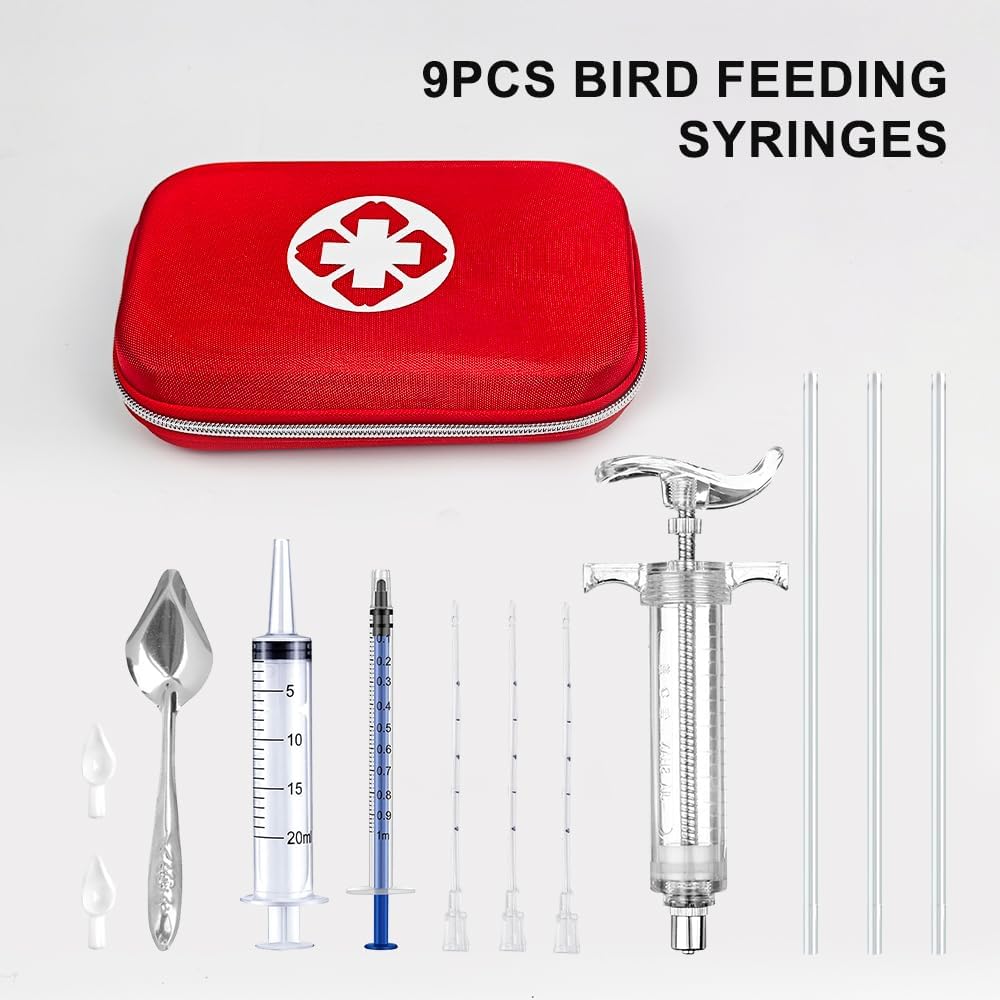 Bird Feeding Syringe Feeding Tubes for Baby Birds Parrot Hand Feeding Syringe with Curved Gavage Tubes and Stainless Steel Metal Feeding Spoon (9Pcs)