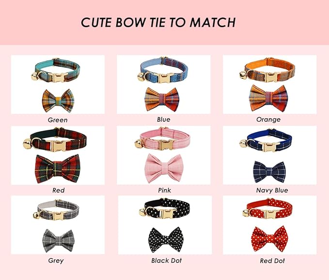Personalized Cat Collar with Engraved Name and Phone Number - Customizable Kitten Collars for Boys and Girls (Plaid)