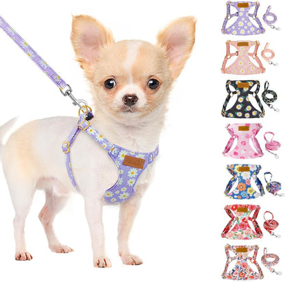SlowTon No Pull Dog Harness with Leash - Soft Lightweight Floral Pattern Puppy Harness, Adjustable Pet Harnesses for Small Medium Dogs Doggie (Purple XS)