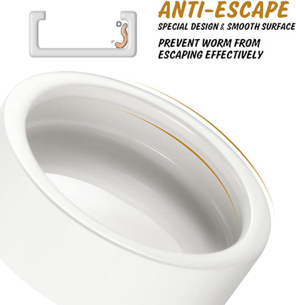 Ceramic Reptile Bowl - Mealworms & Cricket Dish for Gecko, Bearded Dragon & Chameleon - XL(5in) Anti-Escape Feeder