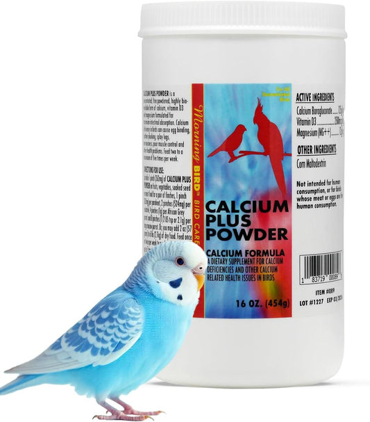 Morning Bird Calcium Plus Powder for Birds 16 oz – Calcium Supplement with Vitamin & Protein Powder – Supports Bone Health, Muscle Function & Digestive Balance – Easy-to-Mix Calcium Formula