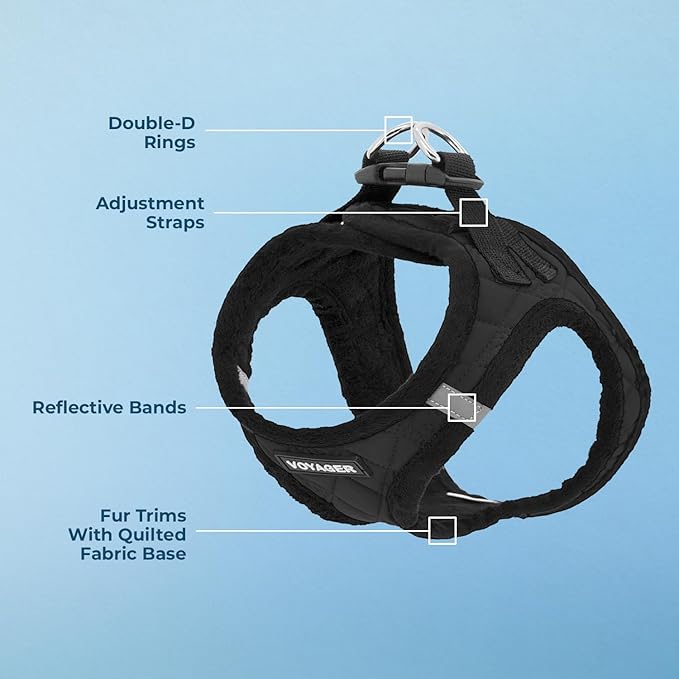 Best Pet Supplies - All Weather Mesh / Plush, Reflective, No Pull Harness for Small, Medium Dogs, Cats - Secure with Hook & Loop Fastener, Buckle, Double D-Rings - Black Plush, XL