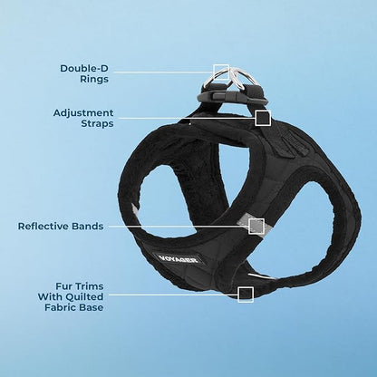 Voyager Step-In Plush Dog Harness by Best Pet Supplies - Step In Vest Harness for Small and Medium Dogs, Soft Plush, Black Plush, size L - Chest: 18 - 20.5"
