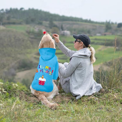 GreenJoy Dog Sweater Dog Hoodie Cold Weather Coat Hooded Sweatshirt for Puppies,Cats, Small Medium Large Dogs (Blue(It's My Birthday), X-Large)