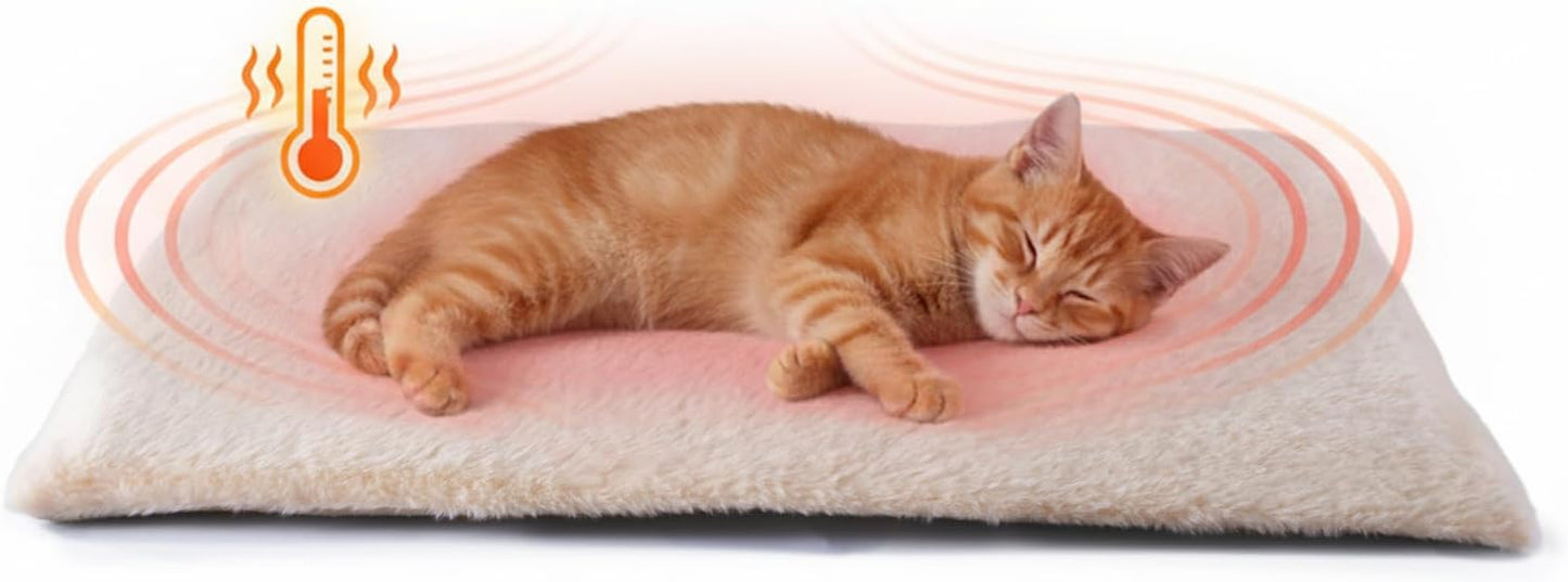 Self Warming Cat Bed, Heating Cat Pad, Extra Soft Flannel Surface, Removable ＆ Washable, Thick Thermal Mat with Non-Slip Bottom (Ivory, 24" X 18")