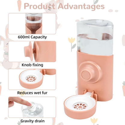 Rypet Hanging Rabbit Water Bottle Cage, 21oz Guinea Pig Water Bottle Dispenser, Automatic Small Pet Cage Water Feeder for Bunny Chinchilla Hamster Hedgehog Ferret Rat Gerbil Small Animal (Pink)