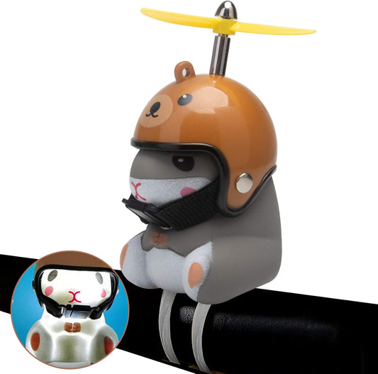 wonuu Duck Bike Bell with Light and Helmet Cute Hamster Bicycle Horn, Dashboard Decoration Hamster Toy Motorcycle Bike Bells Rubber Duck Car Dashboard Decorations
