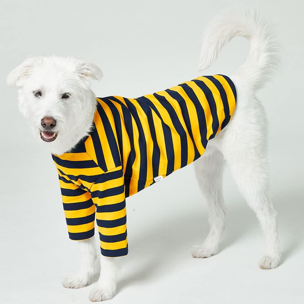 Dog Cotton Shirts for Small and Large Dogs Rugby Striped T-Shirts Soft Breathable Dog Shirt pet Clothes (5X-Large, Yellow/Navy)