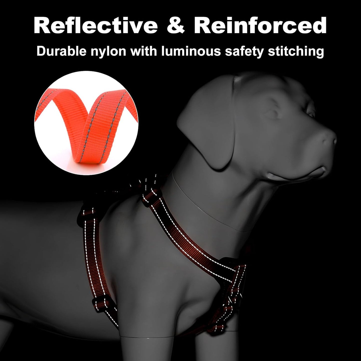 Plutus Pet Adjustable No Pull Dog Harness with Leather Accents, Heavy Duty Reflective Nylon Vest for Training, Hiking, Easy Walk Harness for Small, Medium, Large Dogs (Orange, L)