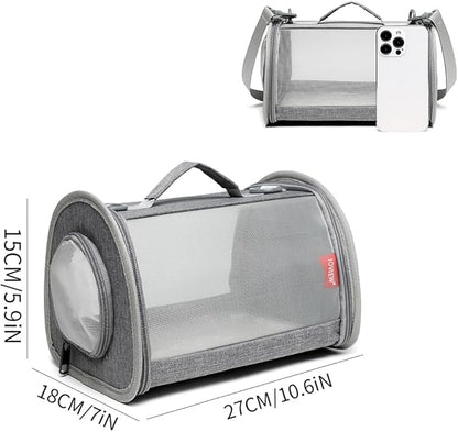 Guinea Pig Carrier Travel Small Animal Carrier Bag Lizard Bird Rabbit Carrier Cage Squirrel Breathable Bag Portable Travel Hamster Small Pet Hangbag (Small, Gray)