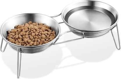 Elevated Cat Bowls, 5.9 Inch Wide Stainless Steel Cat Food Bowls with Metal Stand Whisker Stress-Free, Raised Food and Water Dish for Cats, Kitten