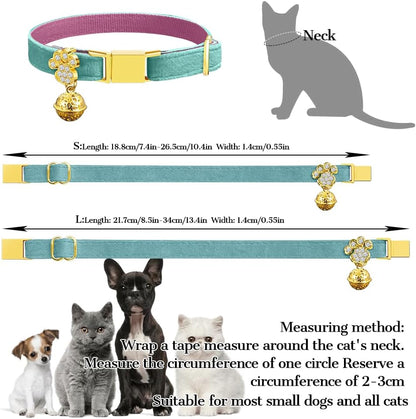 Personalized Breakaway Cat Collars - Magnetic Buckle, Bell - Safety Quick Release, Customized for Girls & Boys Cats- (Velvet-Lake Blue)