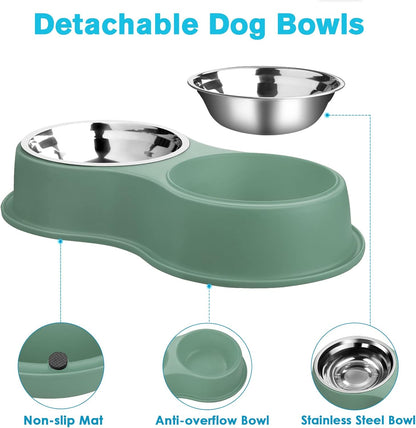 Dog Bowls Double Dog Water and Food Bowls Stainless Steel Bowls with Non-Slip Resin Station, Pet Feeder Bowls for Puppy Medium Dogs Cats